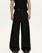 Pinstripe Wool Blend Wide Leg Trousers