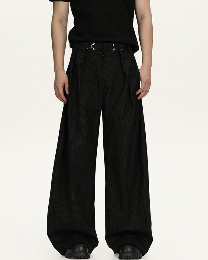 Pinstripe Wool Blend Wide Leg Trousers