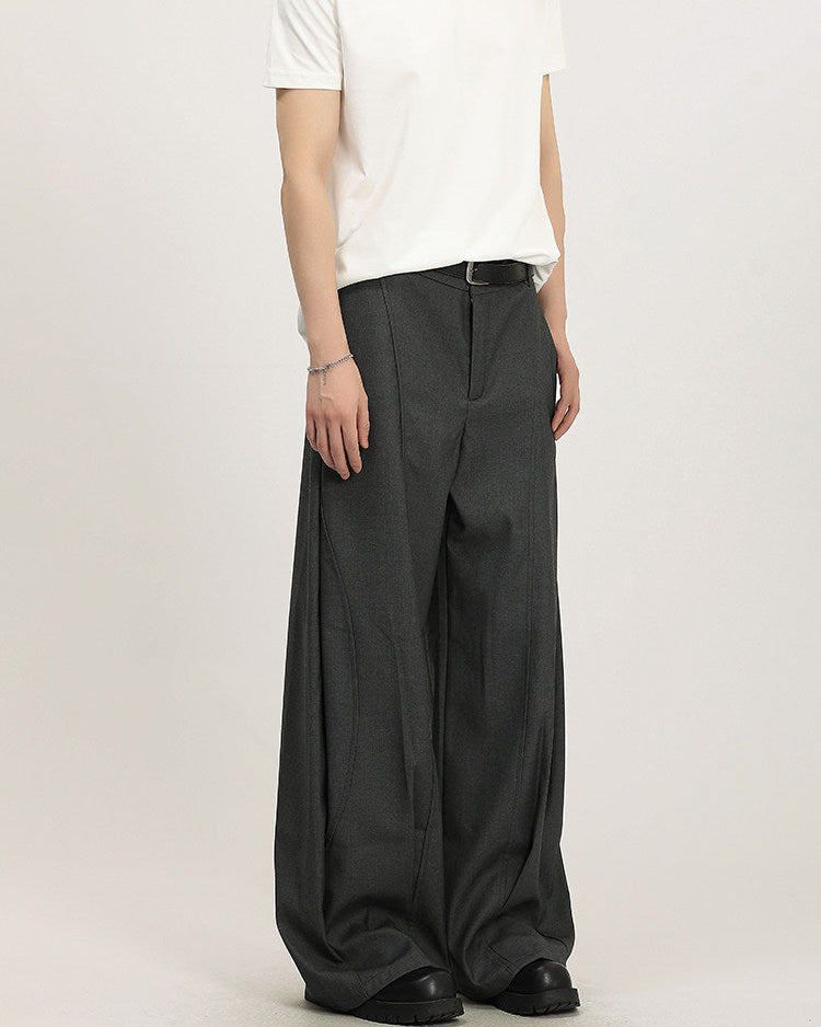 Charcoal Wool Blend Wide Leg Trousers