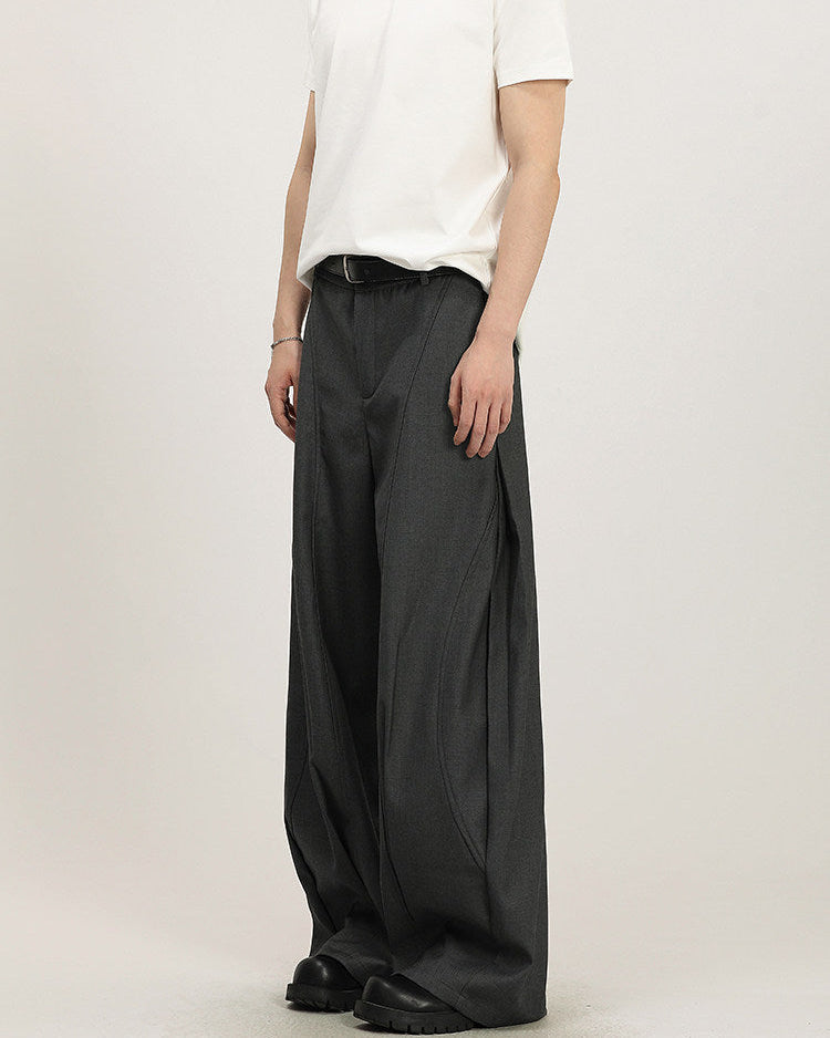 Charcoal Wool Blend Wide Leg Trousers