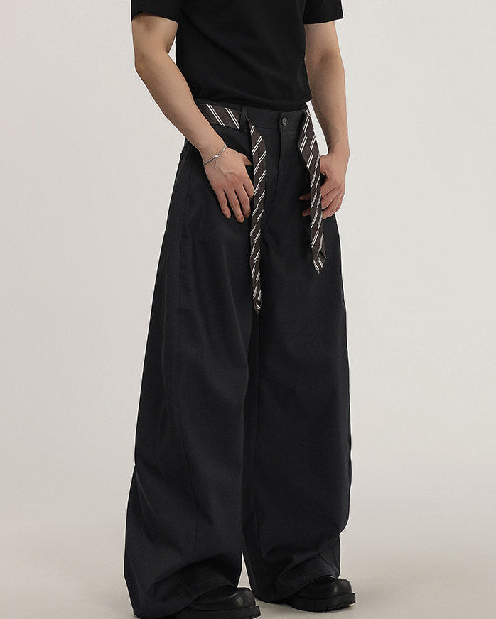 Wide-Leg Tailored Trousers With Woven Tie Detail
