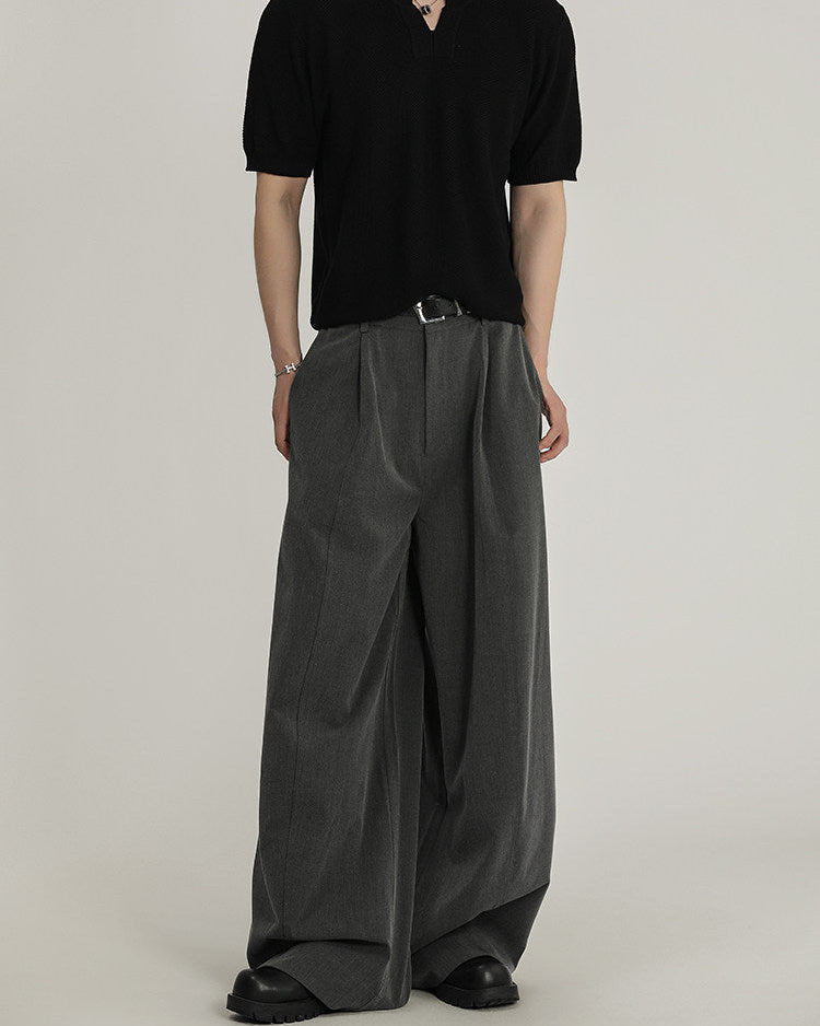 Graphite Wide Pleat Tailored Trousers