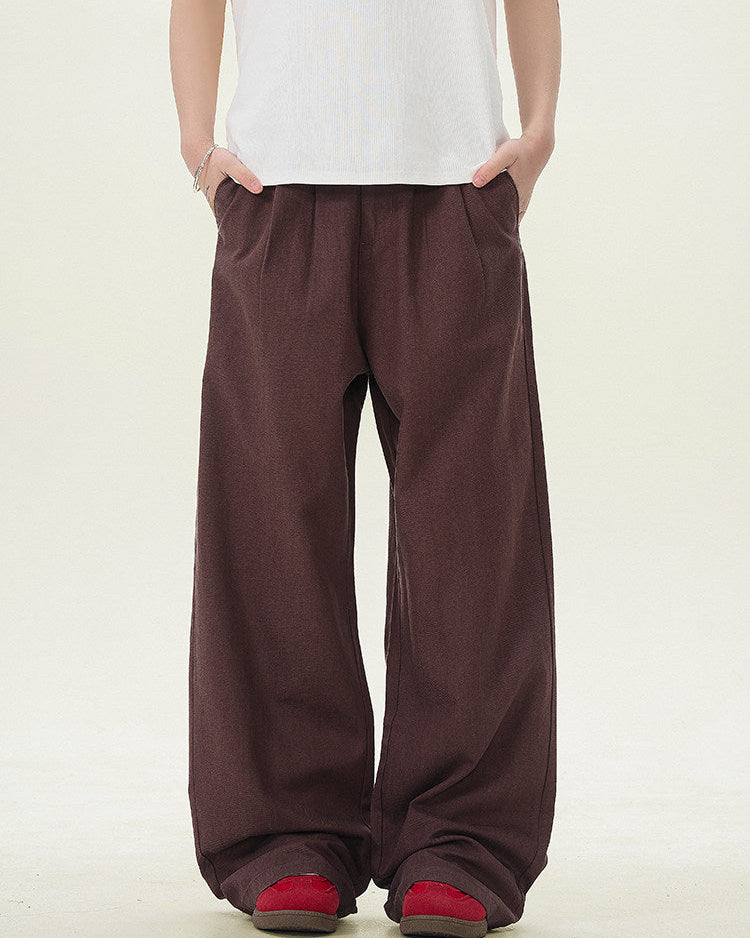Textured Cotton Linen Wide-Leg Trousers
