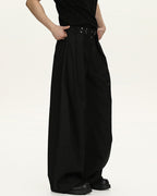 Pinstripe Wool Blend Wide Leg Trousers