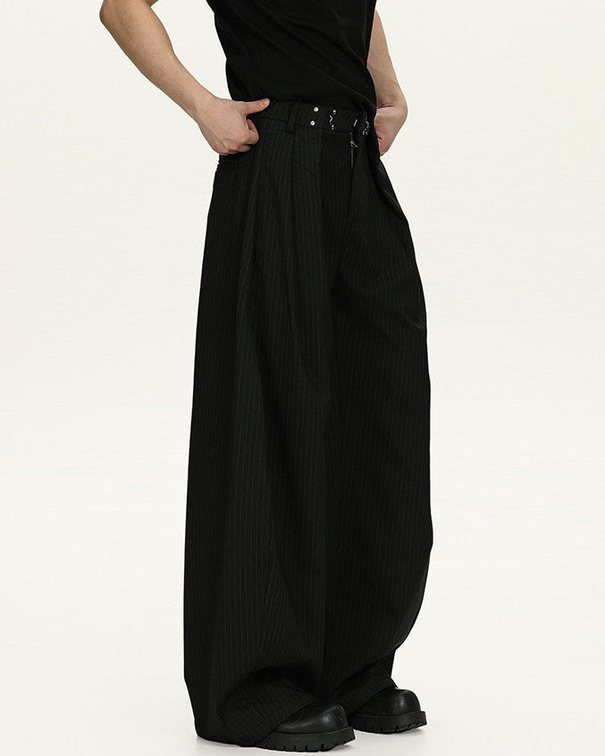 Pinstripe Wool Blend Wide Leg Trousers