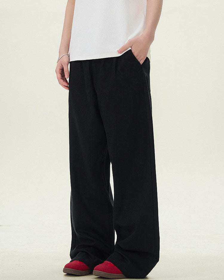 Textured Cotton Linen Wide-Leg Trousers