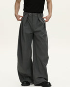 Pinstripe Wool Blend Wide Leg Trousers