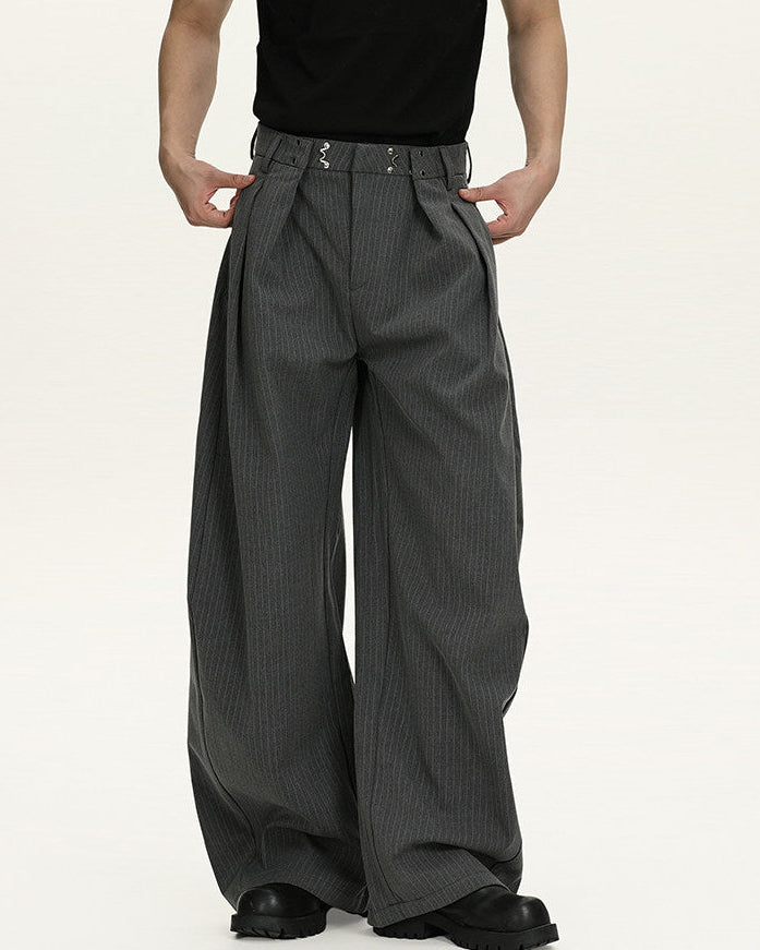Pinstripe Wool Blend Wide Leg Trousers