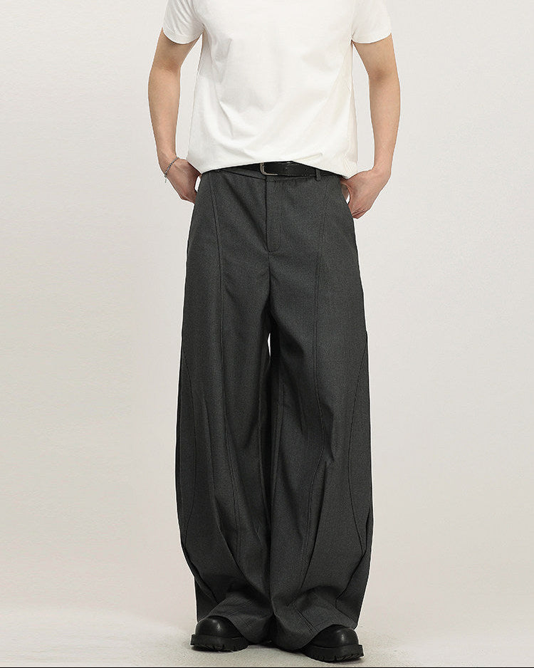 Charcoal Wool Blend Wide Leg Trousers