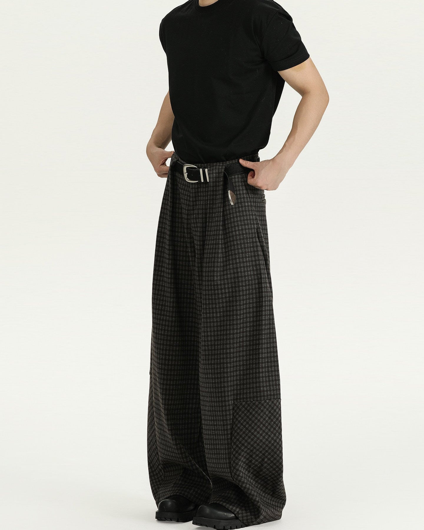 Plaid Wool Wide-Leg Trousers