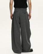 Pinstripe Wool Blend Wide Leg Trousers