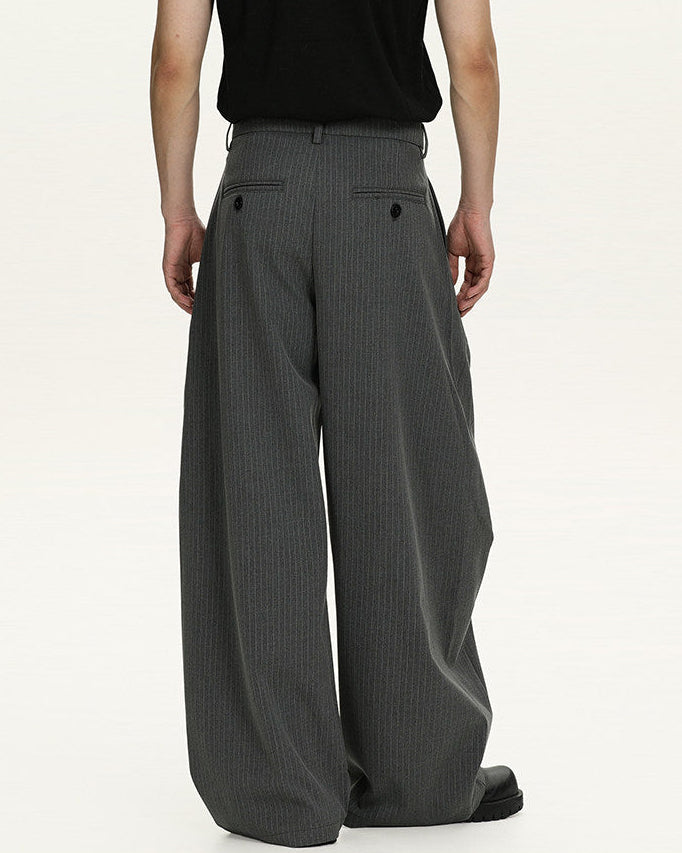 Pinstripe Wool Blend Wide Leg Trousers