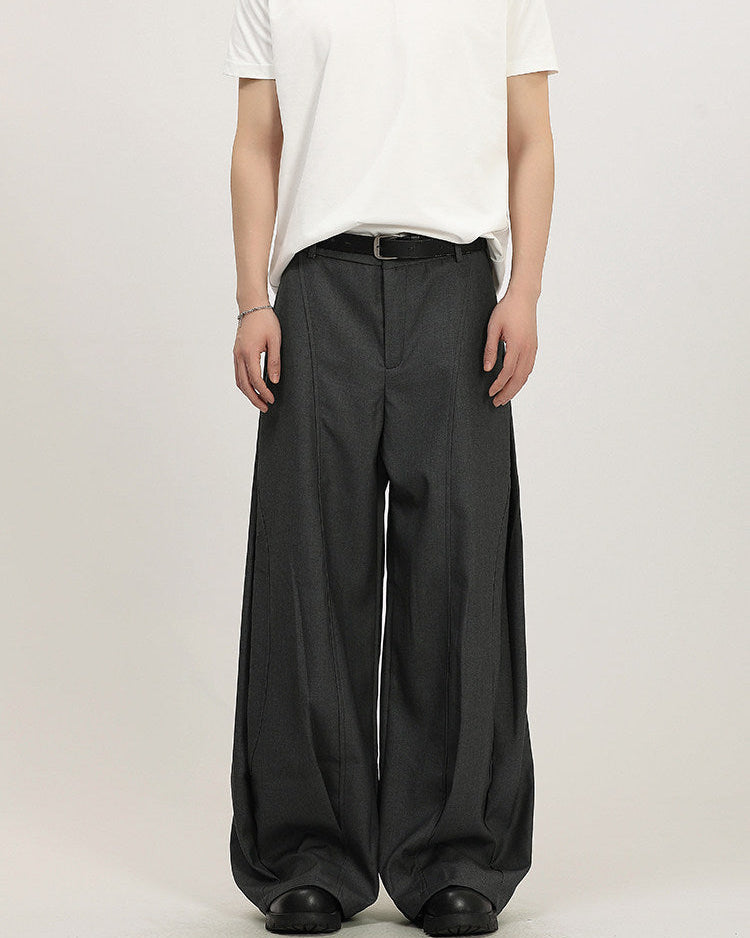 Charcoal Wool Blend Wide Leg Trousers