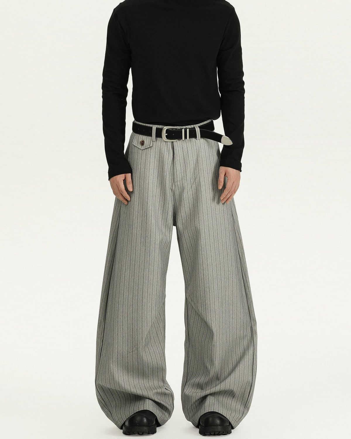 Pinstripe Wool Wide-Leg Trousers