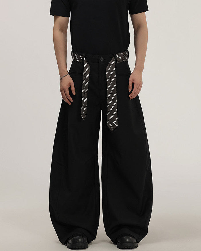 Wide-Leg Tailored Trousers With Woven Tie Detail