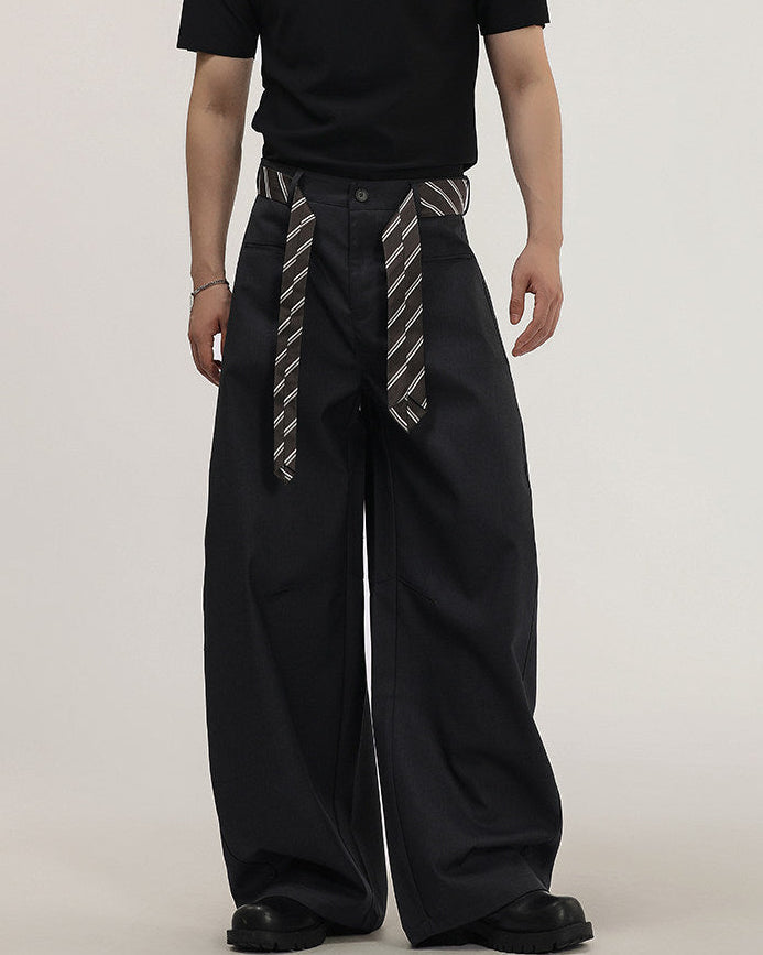 Wide-Leg Tailored Trousers With Woven Tie Detail