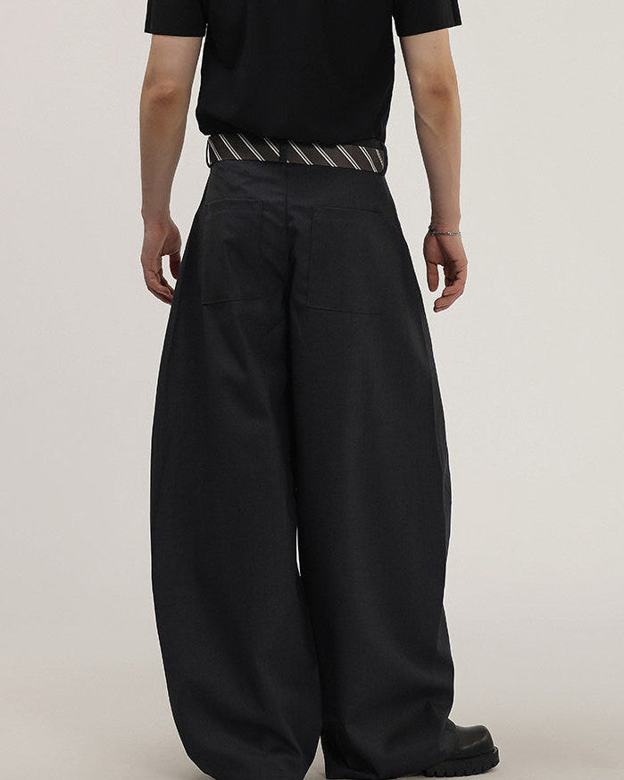 Wide-Leg Tailored Trousers With Woven Tie Detail