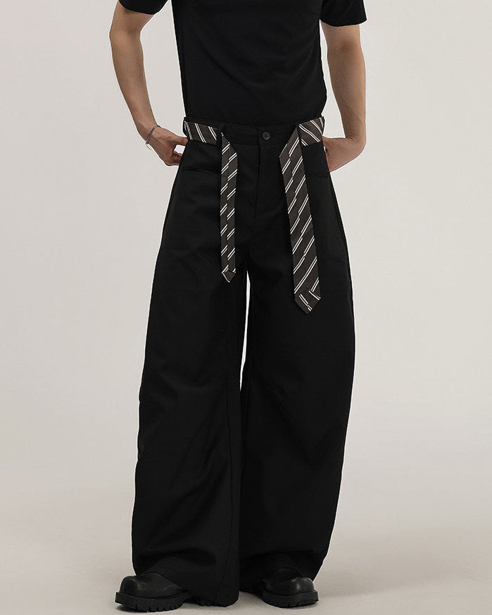 Wide-Leg Tailored Trousers With Woven Tie Detail