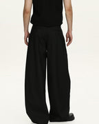 Pinstripe Wool Blend Wide Leg Trousers
