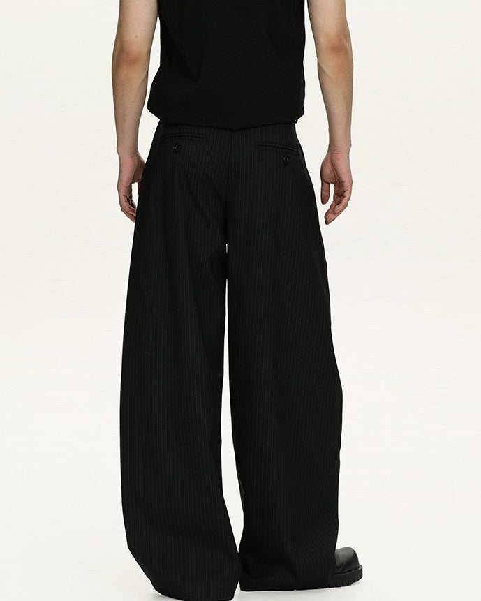 Pinstripe Wool Blend Wide Leg Trousers