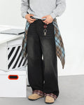 The Retro Plaid Patchwork Washed Jeans