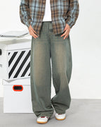 The Retro Plaid Patchwork Washed Jeans